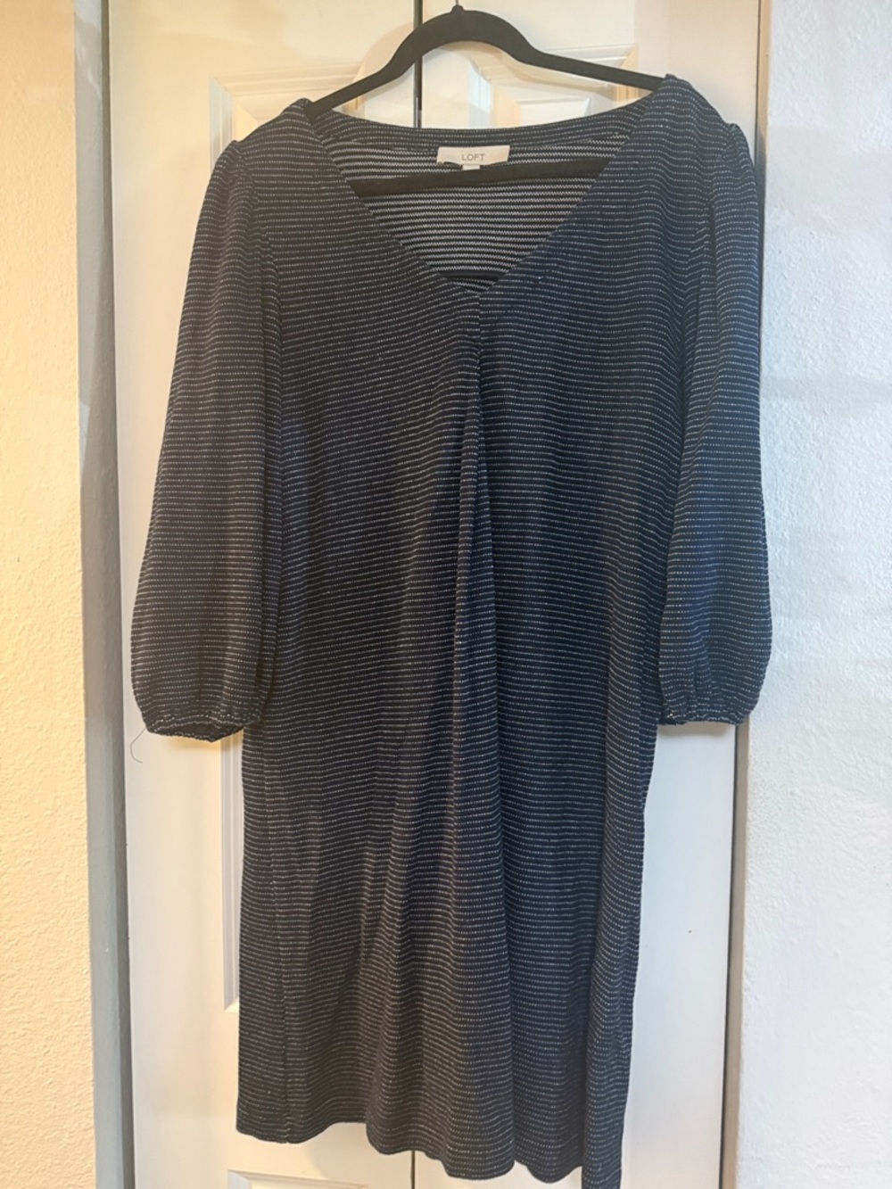 LOFT Navy and White Striped V-Neck Dress